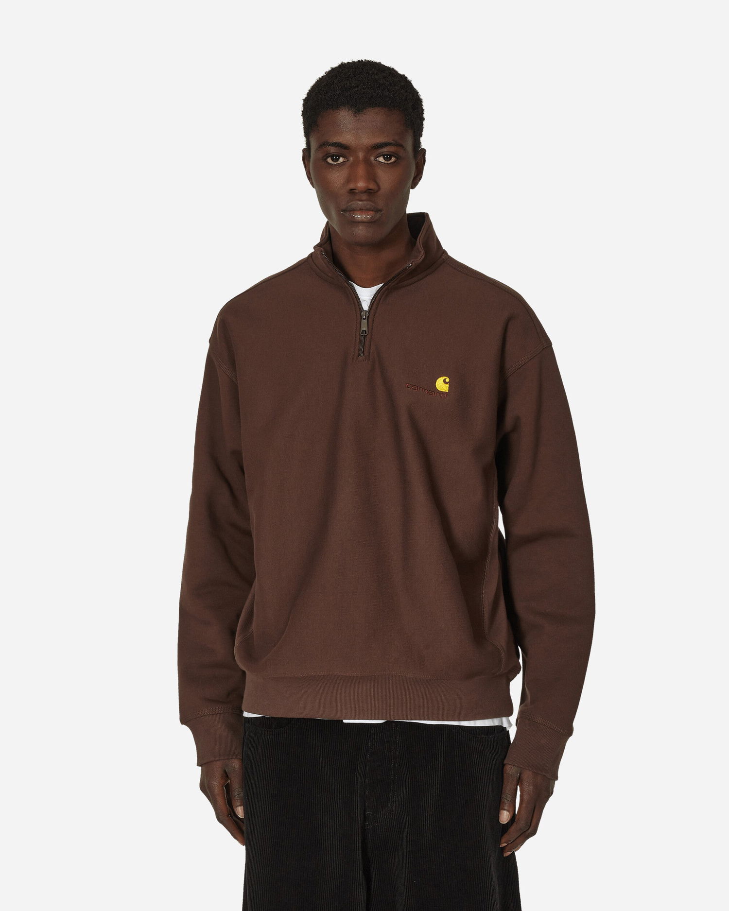 Villapaita Carhartt WIP Half Zip American Script Crewneck Ruskea | I027014 BVXX, 0