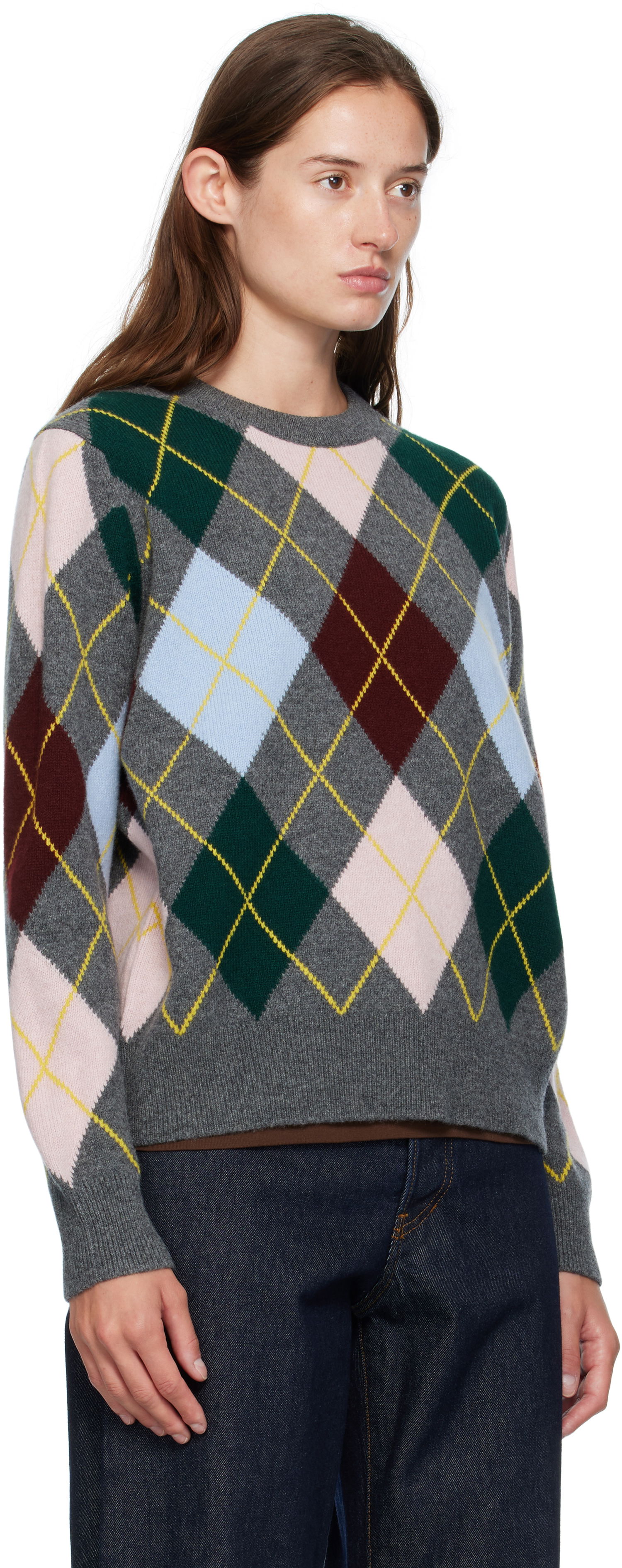 Villapaita &Daughter &Daughter Ava Argyle Crewneck Sweater Harmaa | WL24205, 1