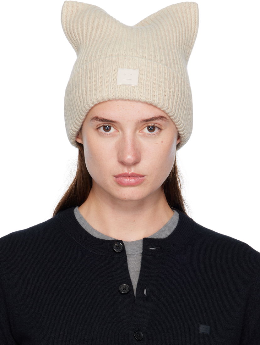 Pipo Acne Studios Acne Studios Square Face Logo Beanie Beige | C40426-