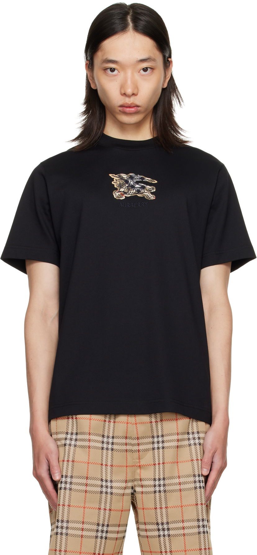 T-paita Burberry Burberry EKD Check Cotton T-Shirt Musta | 8116169
