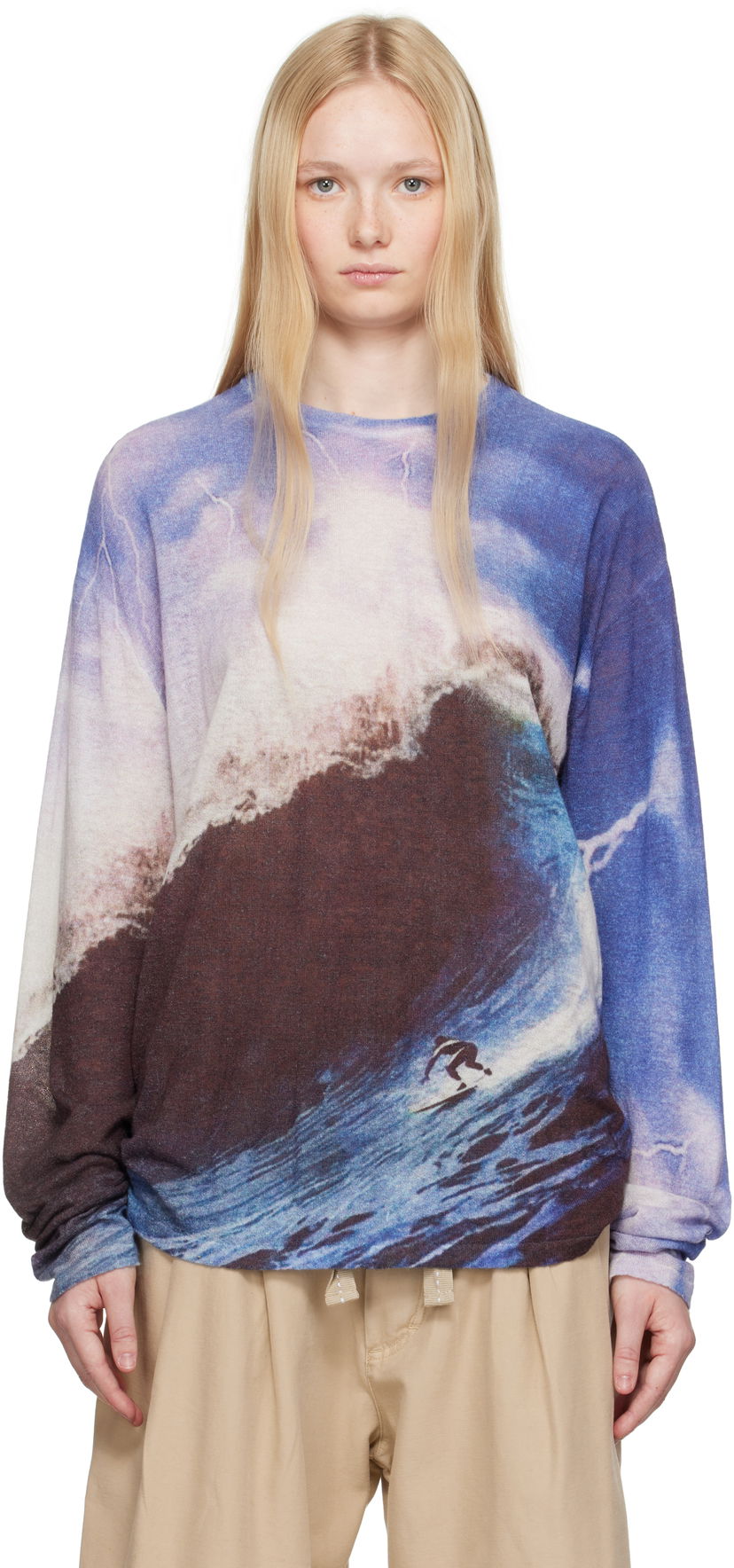 Villapaita ERL ERL Wave Print Knit Sweater Sininen | ERL10N013