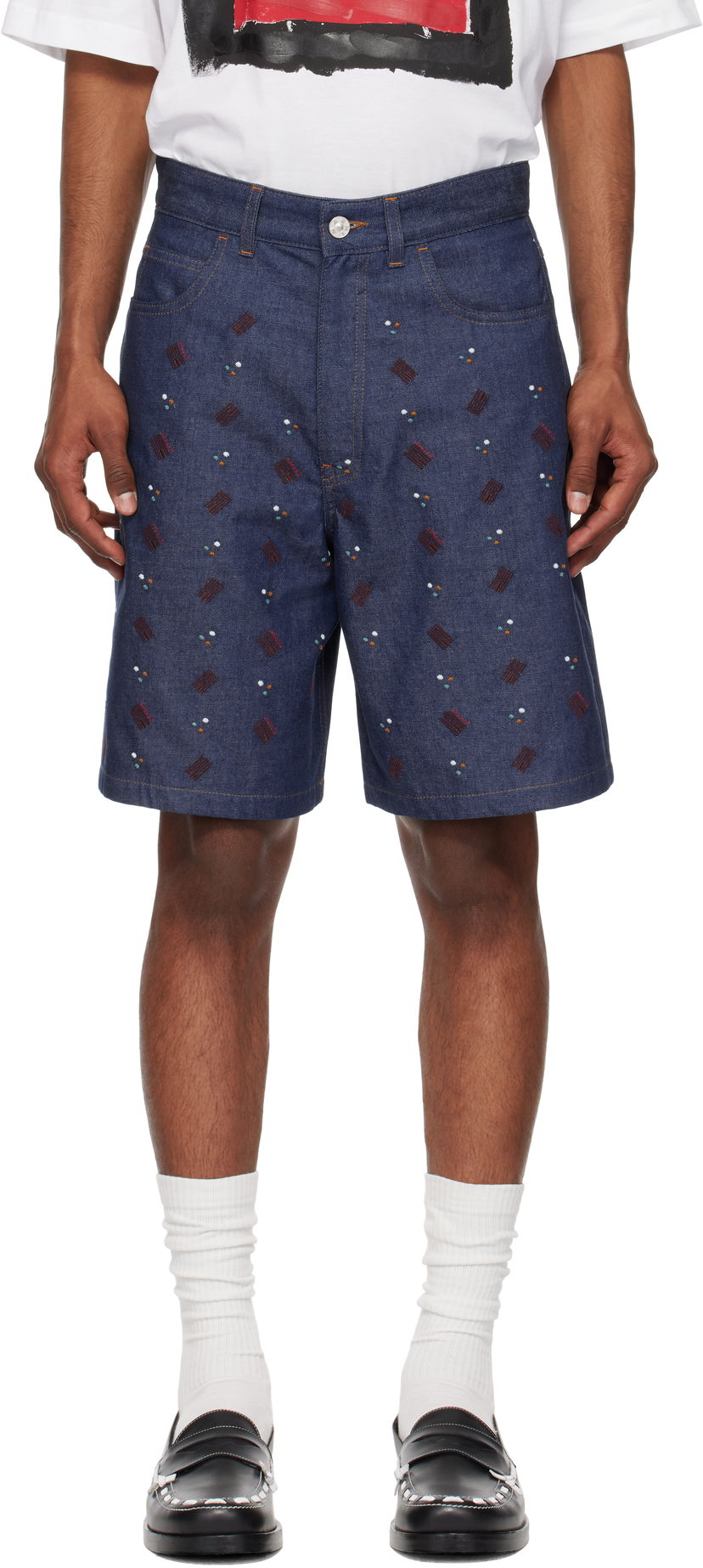 Shortsit Marni Marni Embroidered Denim Shorts Sininen | PUJU0109S0 USCX58