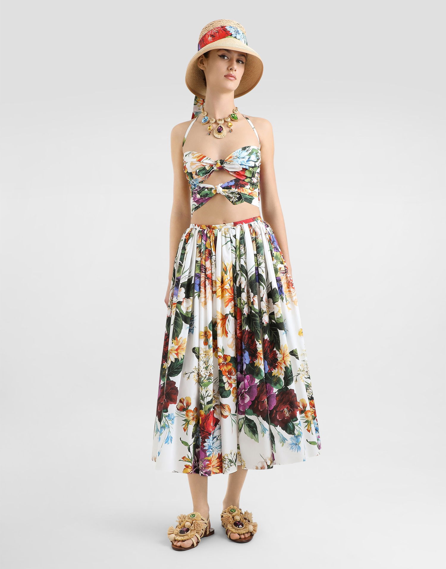 Crop top Dolce & Gabbana Dolce & Gabbana Flower Bouquet-Print Halter Poplin Crop Top Monivärinen | F7AZ5THS5TRHA5PC, 1