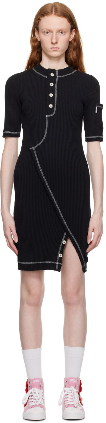 Mekko Moschino Moschino Jeans Button Ribbed Knit Mini Dress Musta | 0425 8266
