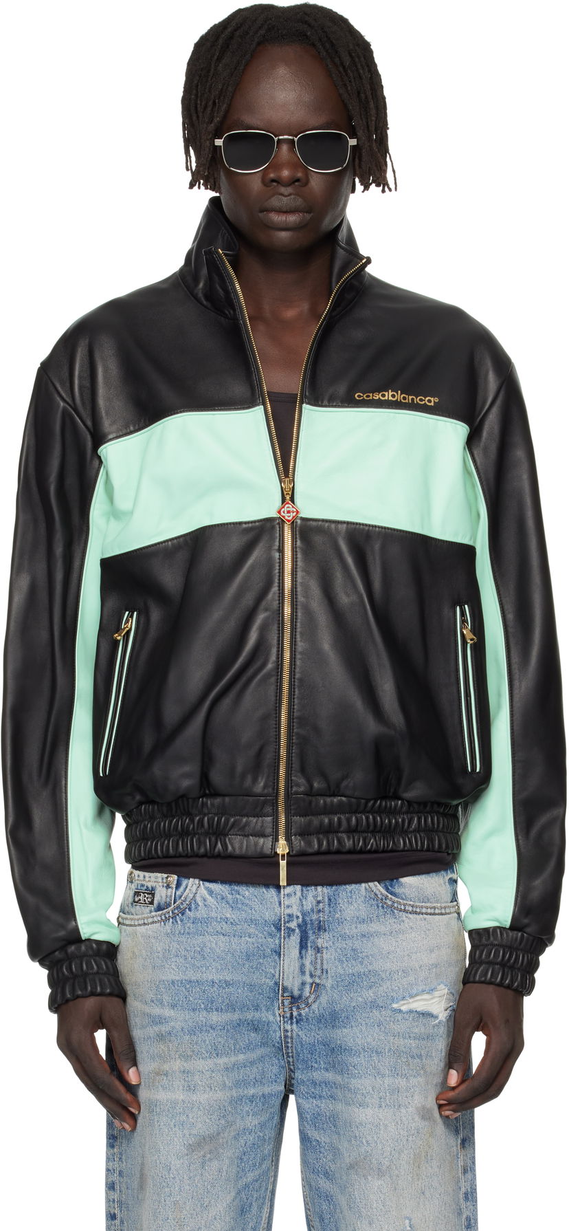 Takki Casablanca Casablanca Track Leather Jacket Musta | MPF25-JK-382-01