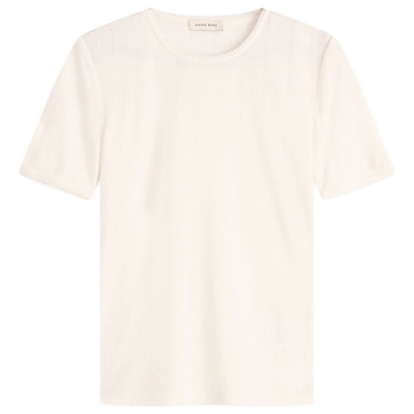 T-paita Anine Bing Anine Bing Pia Pointelle T-Shirt, Size Large Valkoinen | A-08-11200-OFW26