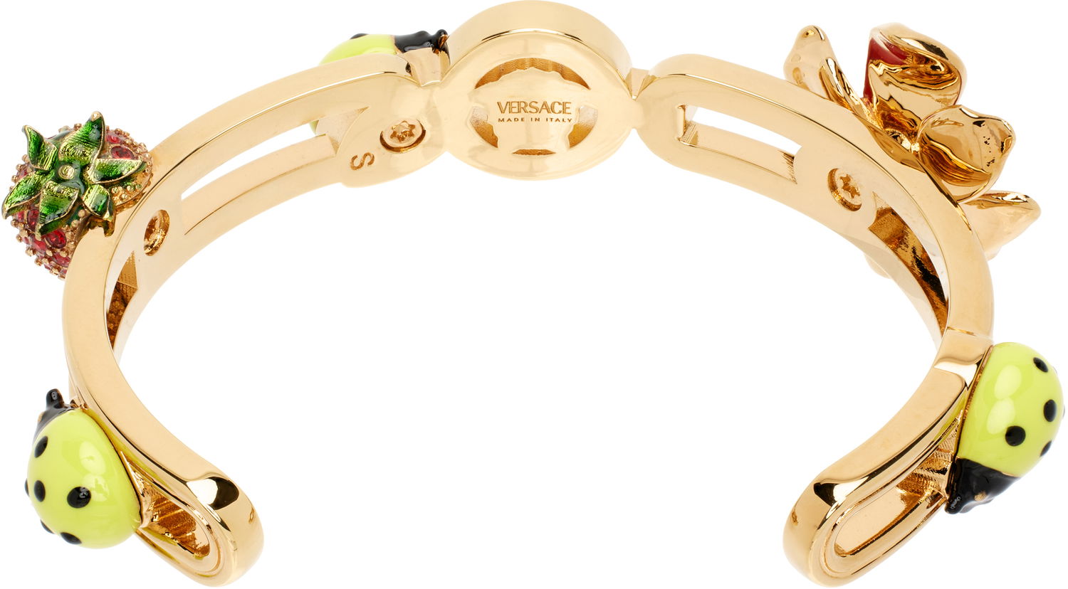 Rannerengas Versace Versace Enameled Cuff Bracelet with Crystal Strawberry, Ladybug, and Flower Charms Monivärinen | 1019024_1A04195_4JHG0, 1
