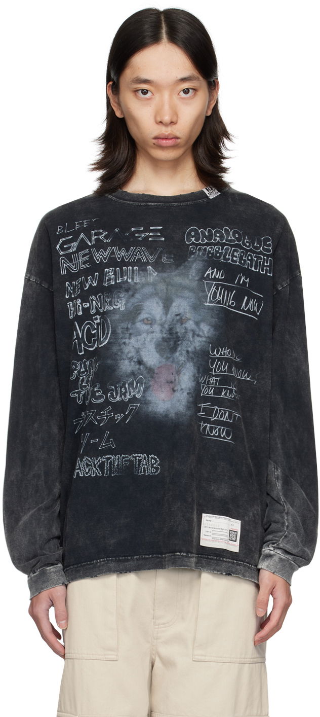 T-paita Maison MIHARA YASUHIRO Maison MIHARA YASUHIRO Dog Print Long Sleeve T-Shirt Musta | A12LT601, 0