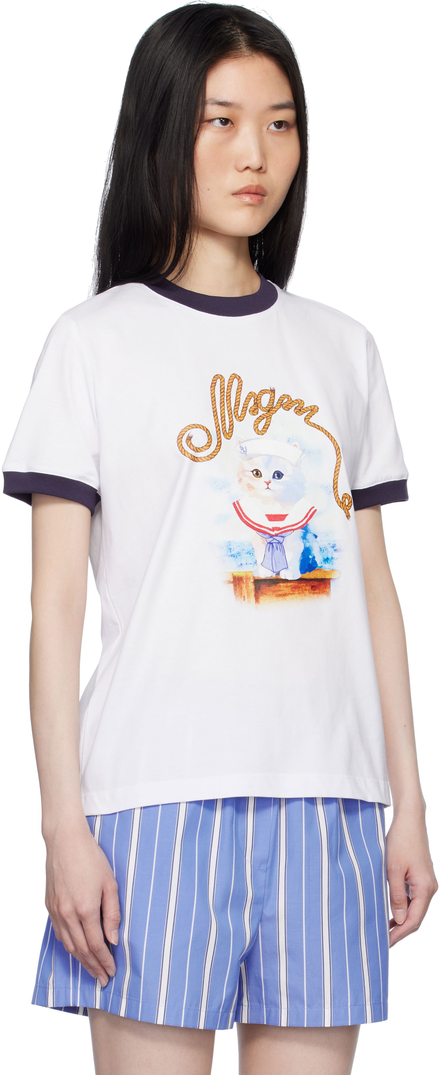 T-paita MSGM White Graphic Print T-Shirt Valkoinen | 3841MDM152 257002, 1
