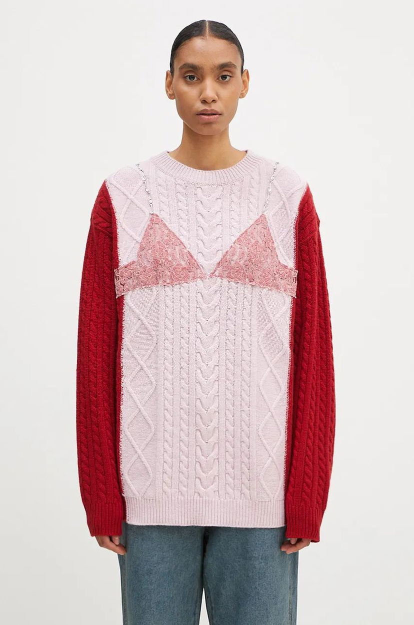 Villapaita Andersson Bell Lace Lingerie Boyfriend-Fit Knit Sweater Vaaleanpunainen | atb1183w