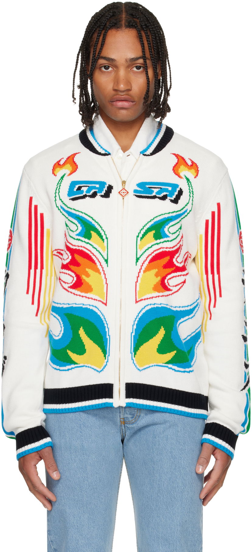 Bomber-takki Casablanca Flame Laurel Cotton Knit Casa Club Jacket Monivärinen | M-AW25-KW-1100-01