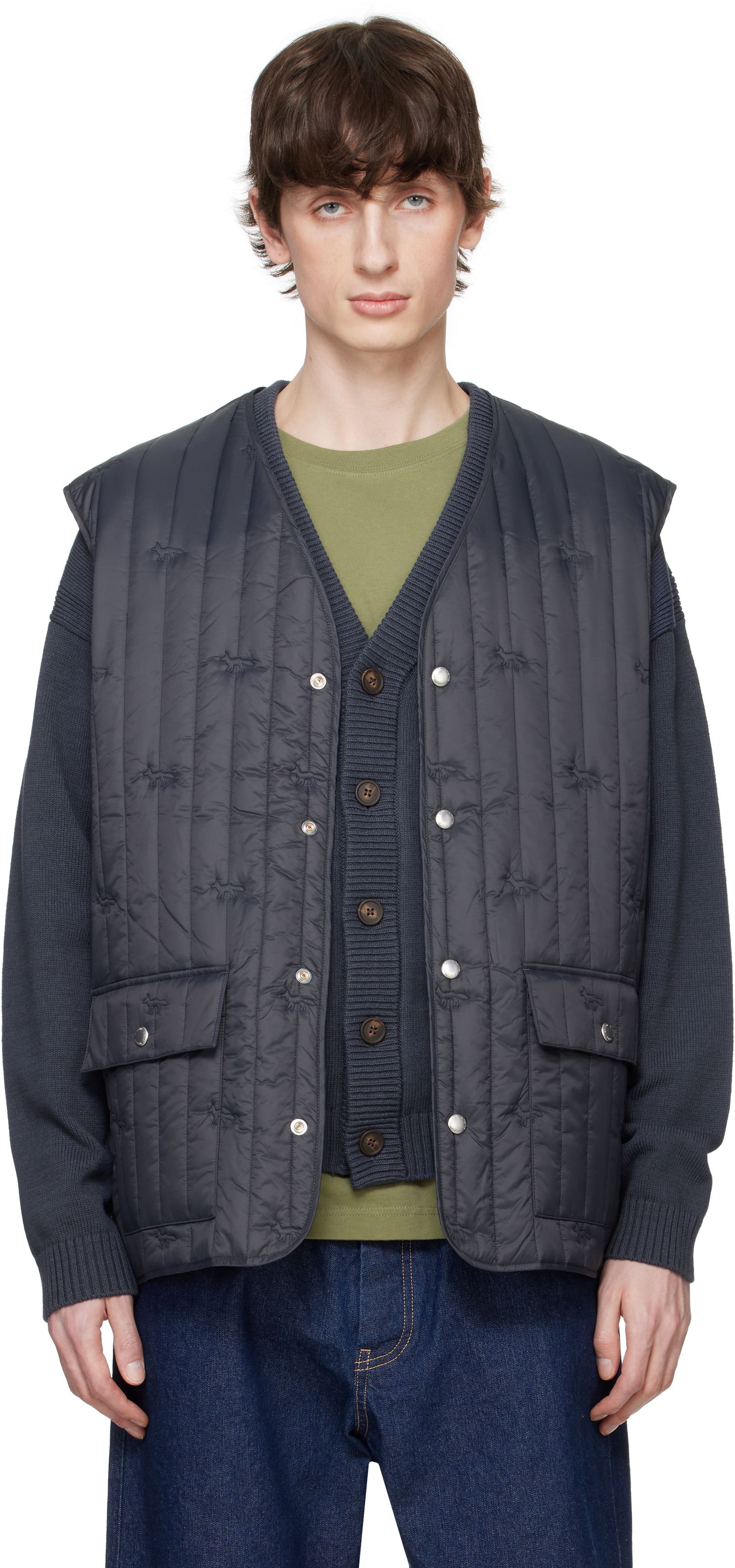 Liivi MAISON KITSUNÉ Maison Kitsuné Sleeveless Quilted Vest Tummansininen | OM02120WW9047, 0