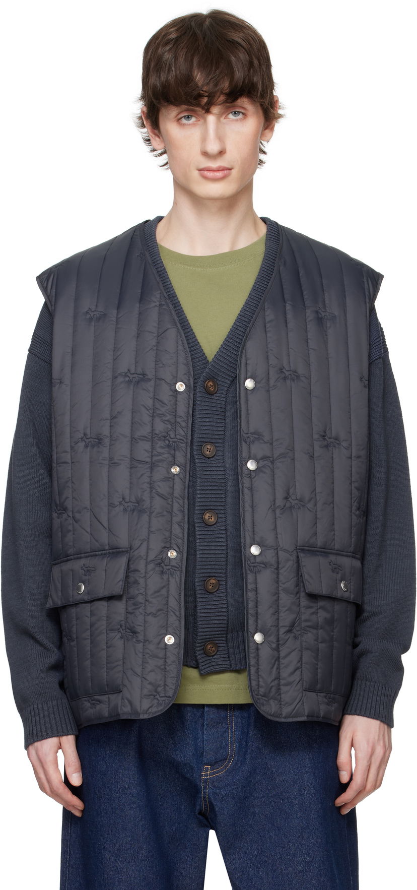 Liivi MAISON KITSUNÉ Maison Kitsuné Sleeveless Quilted Vest Tummansininen | OM02120WW9047