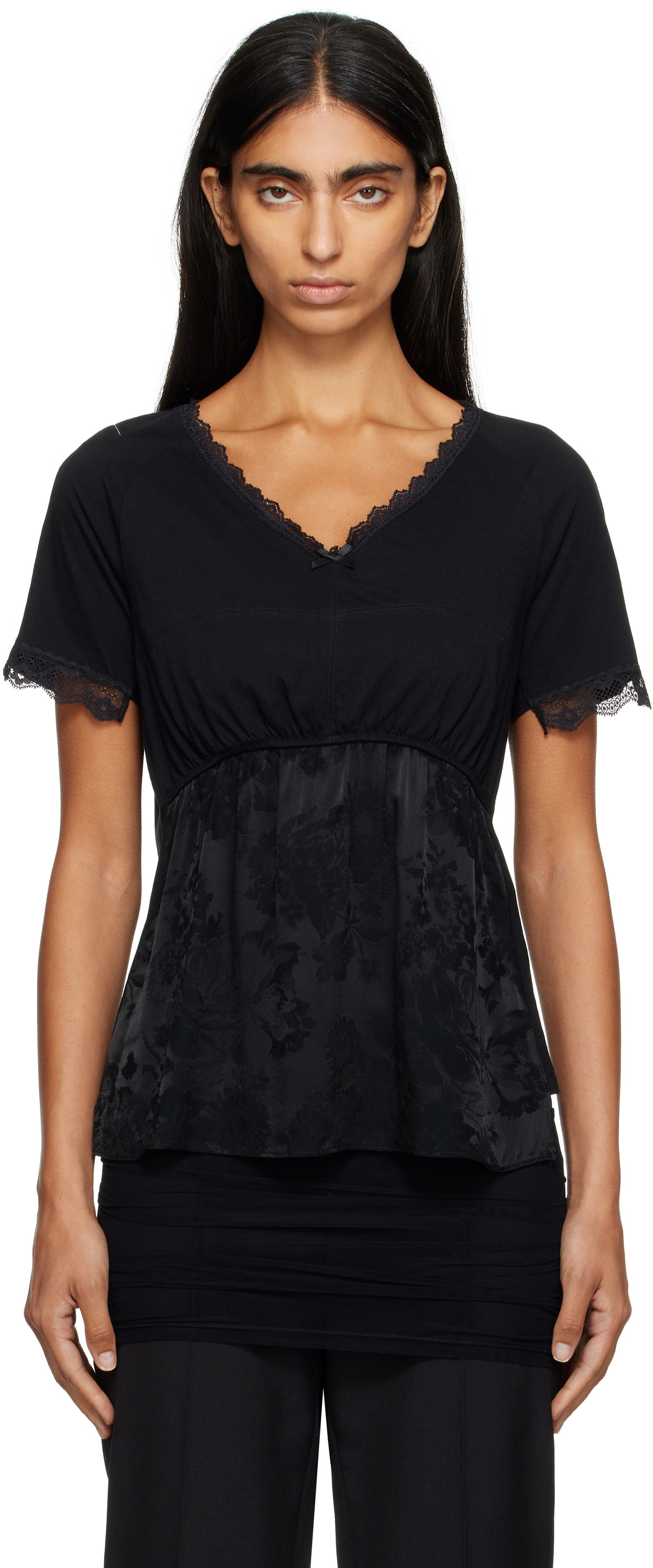 T-paita Maison Margiela MM6 Maison Margiela Jersey & Lace Peplum T-Shirt Musta | S52NC0353 M20048, 0