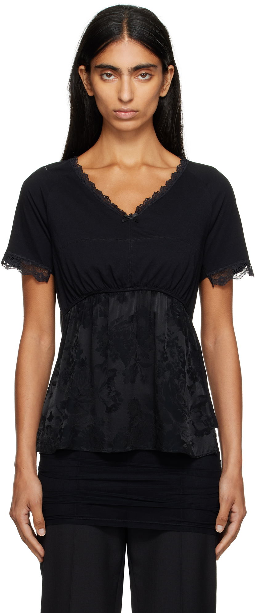 T-paita Maison Margiela MM6 Maison Margiela Jersey & Lace Peplum T-Shirt Musta | S52NC0353 M20048