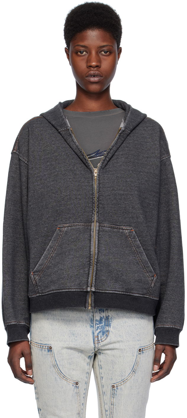 Huppari We11done Faded Zip-Up Hoodie Musta | WD-TJ0-24-787-U-BK