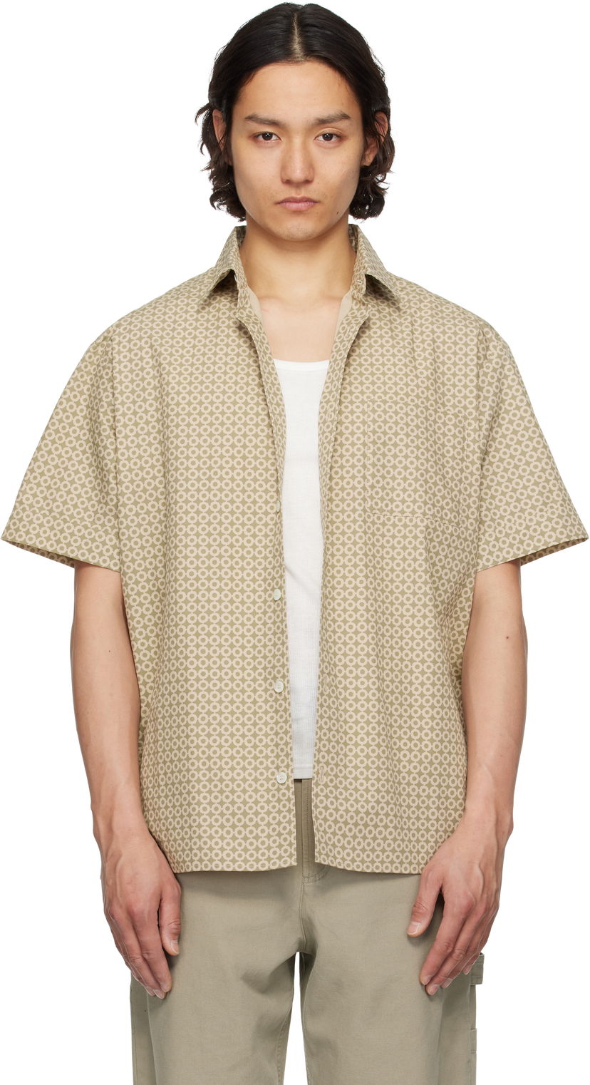 Paita A.P.C. A.P.C. Ross Geometric-Print Short-Sleeve Shirt Beige | COHFY-H12541