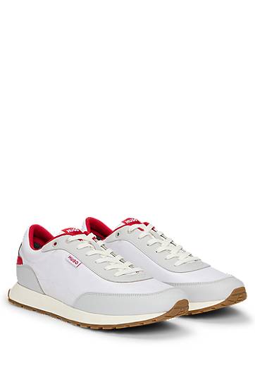 Vaatteet BOSS HUGO Mixed-Material Logo Flag Trainers Valkoinen | 50542721