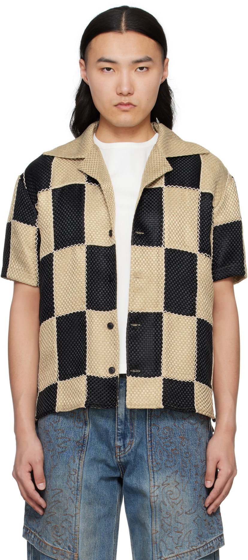 Paita Andersson Bell Andersson Bell Patchwork Open Collar Shirt Beige | atb1233m