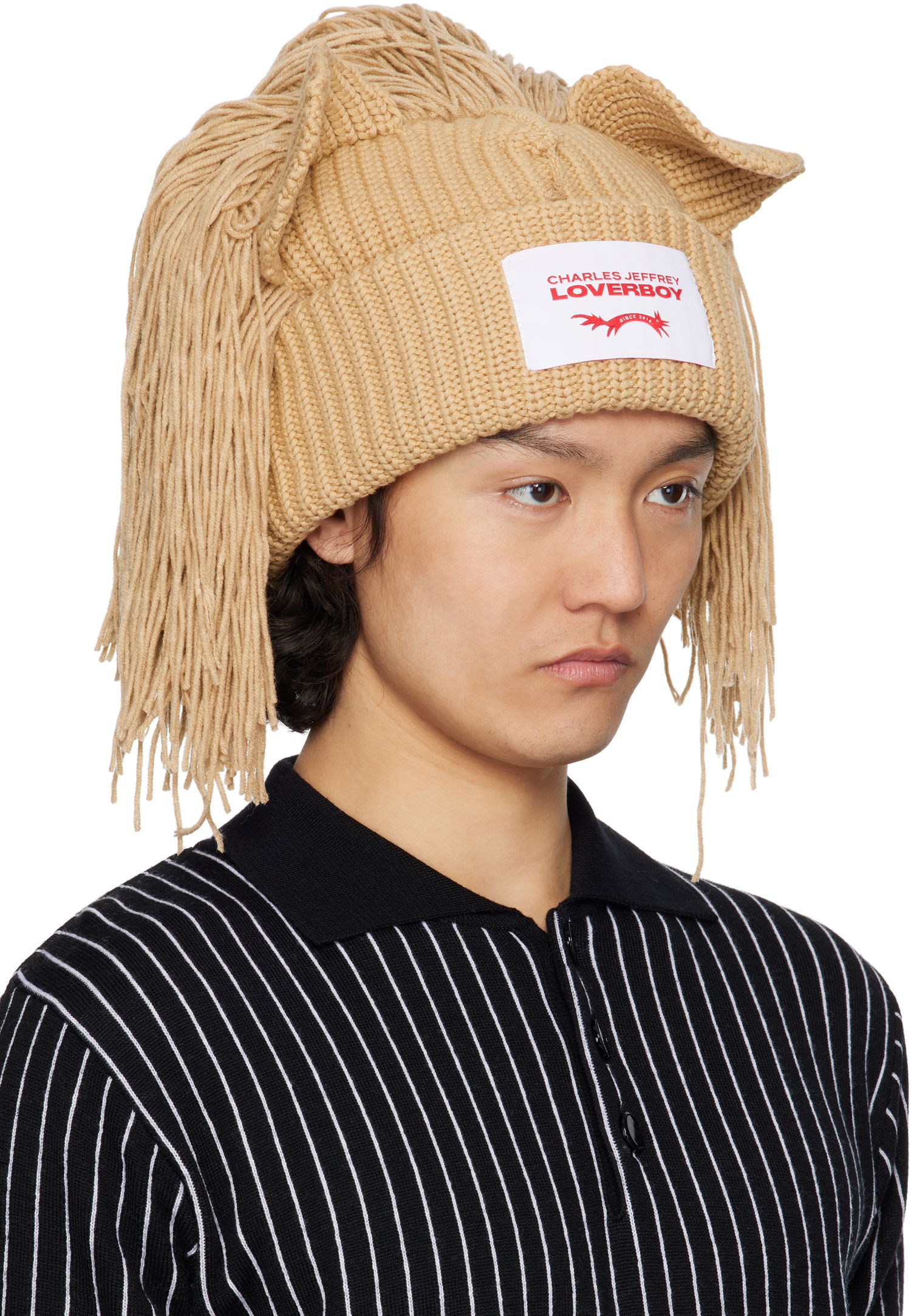 Pipo Charles Jeffrey Loverboy Charles Jeffrey LOVERBOY Supersized Lion Knit Beanie Beige | 54131101, 1