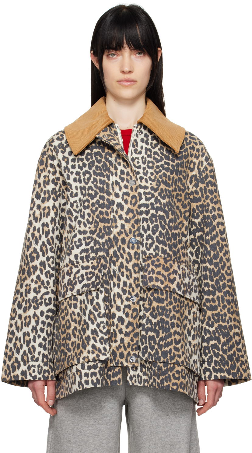 Takit GANNI Ganni Leopard Print Canvas Midi Jacket Beige | W0391