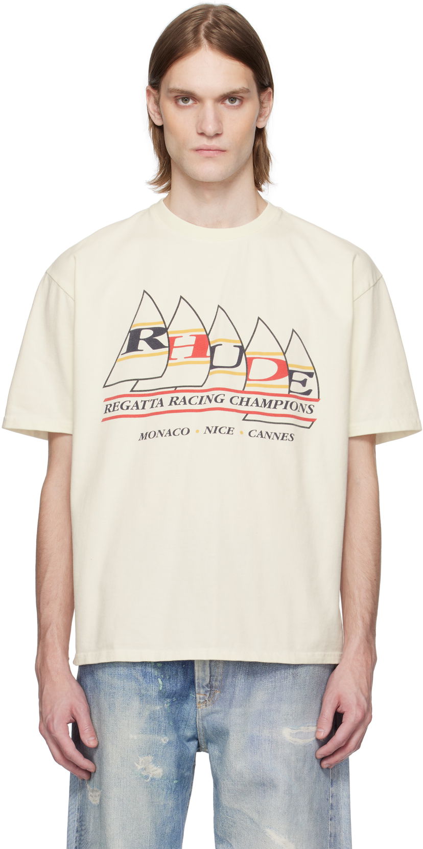 T-paita Rhude Rhude Regatta Champions Graphic T-Shirt Beige | RHSS25TT04012