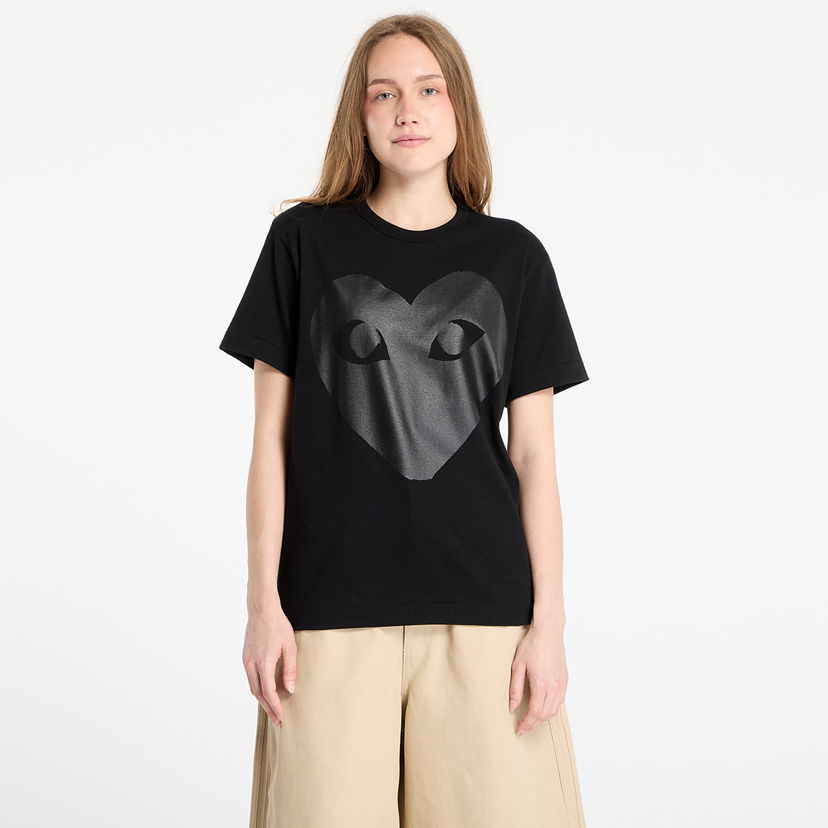 T-paita Comme des Garçons Comme des Garçons PLAY Logo Print Knit T-Shirt Musta | AX-T190 BLACK
