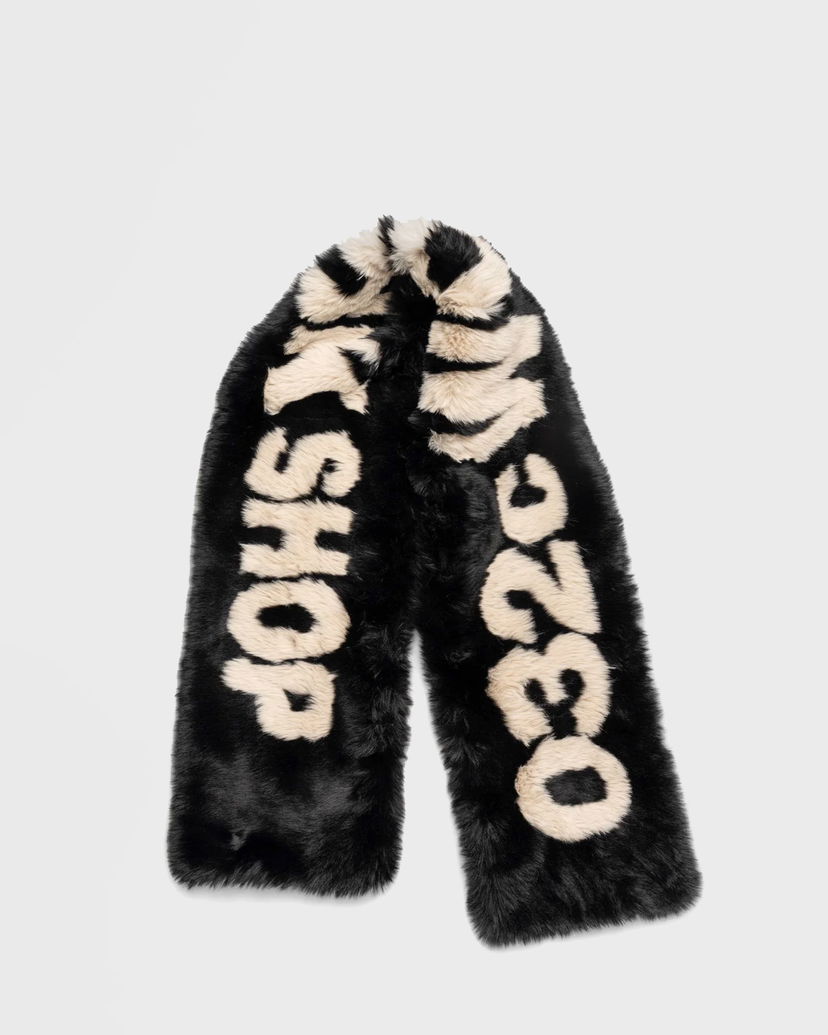 Huivi 032C Faux Fur Scarf With Lettering Musta | F24-UAW-3303-050