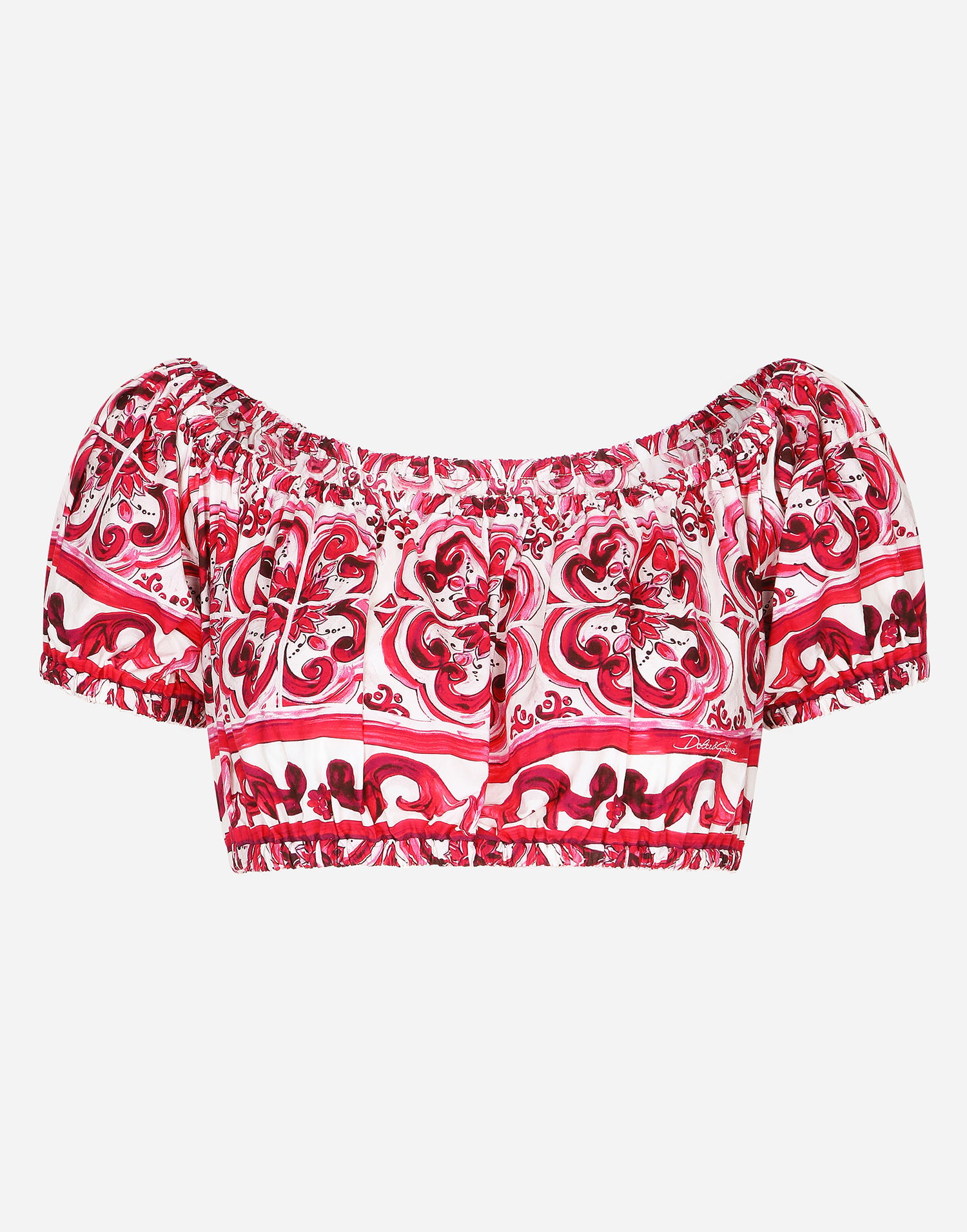 Crop top Dolce & Gabbana Majolica-print Poplin Crop Top Vaaleanpunainen | F755RTHH5BAHE3TN, 0