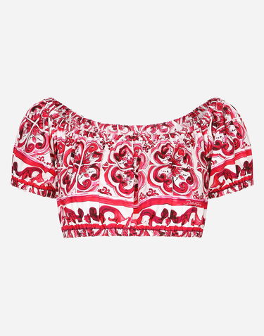 Crop top Dolce & Gabbana Majolica-print Poplin Crop Top Vaaleanpunainen | F755RTHH5BAHE3TN, 0