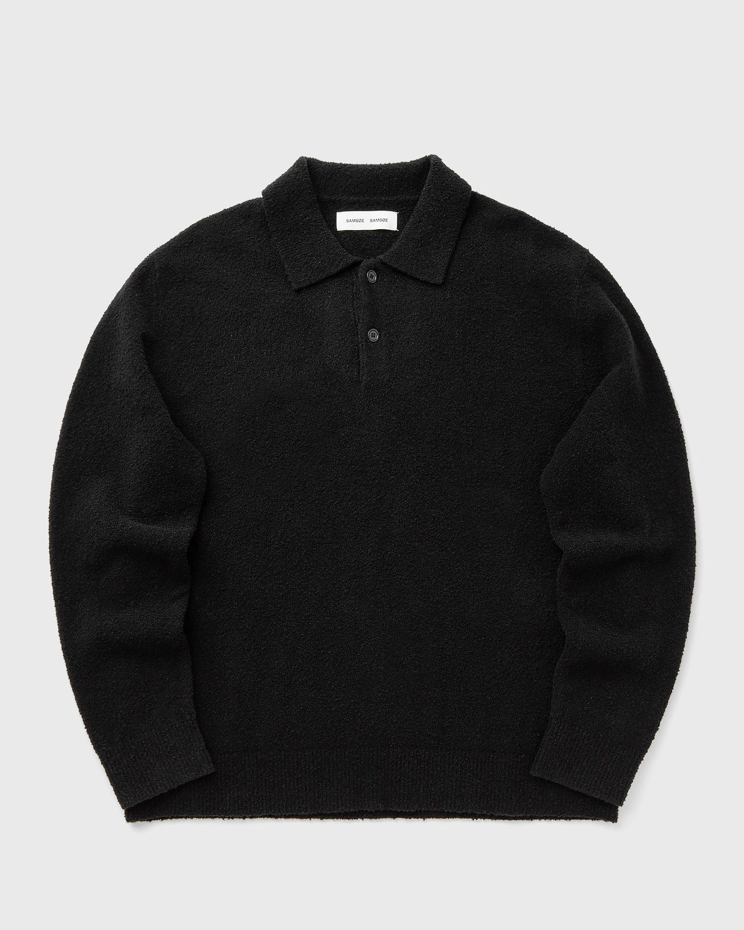 Poolopaita Samsoe Samsoe SANINO Long Sleeve Textured Knit Polo Musta | M24100093-BLACK, 1