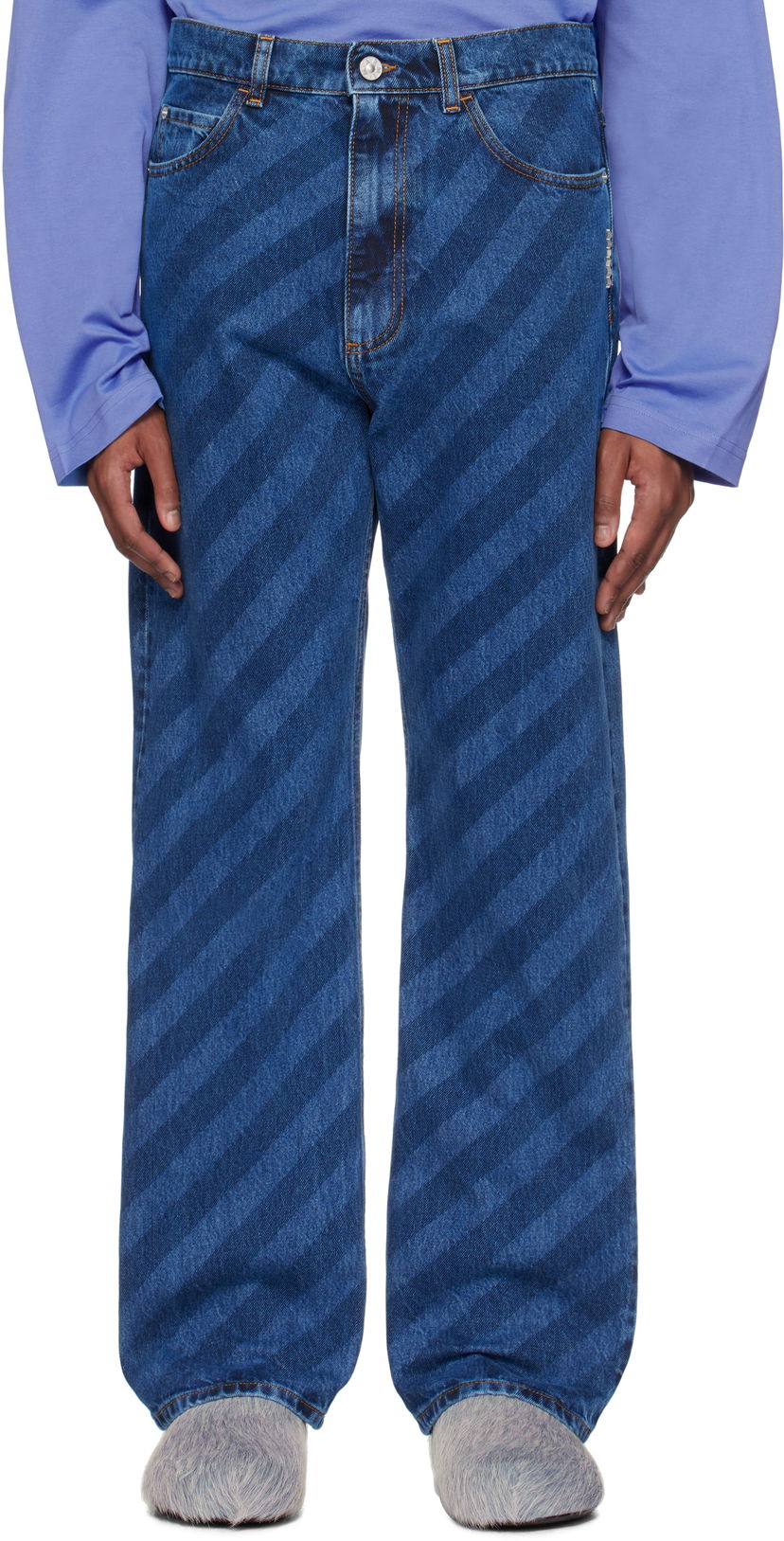 Jeans Marni Marni Wide Leg Diagonal Stripe Jeans Sininen | PUJU0021A0 USCX36