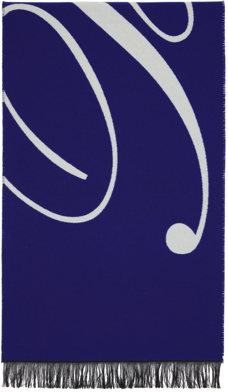 Huivi Burberry Logo Wool Silk Scarf Blue / Off-White Tummansininen | 8079174
