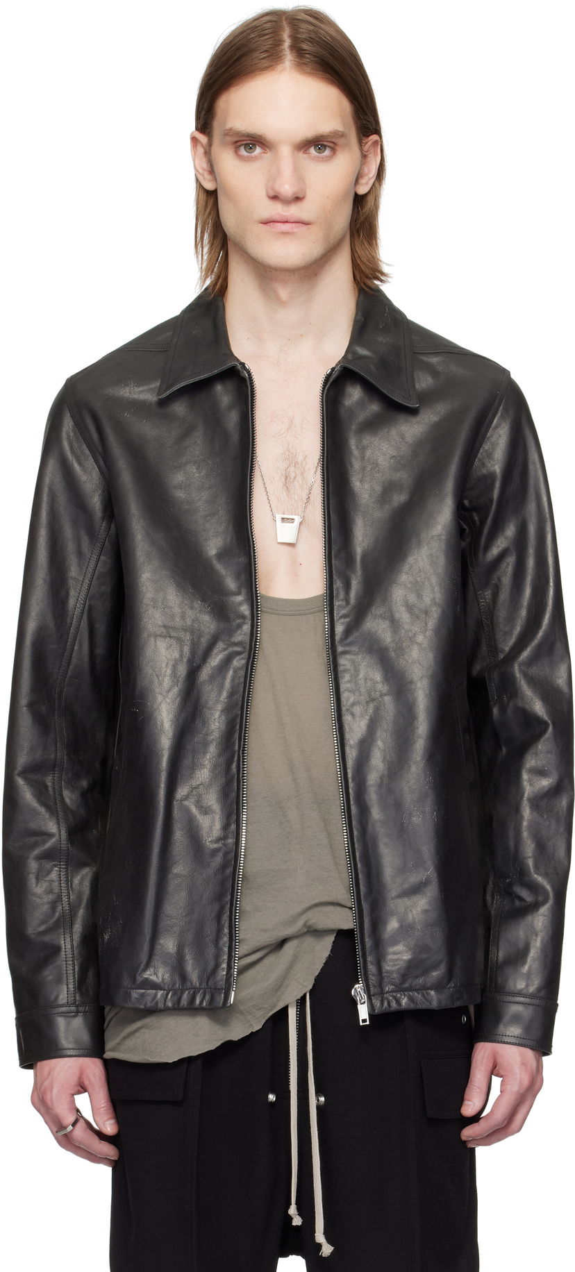 Takki Rick Owens Rick Owens Hollywood Brad Leather Jacket Musta | RU01E5764 LTP