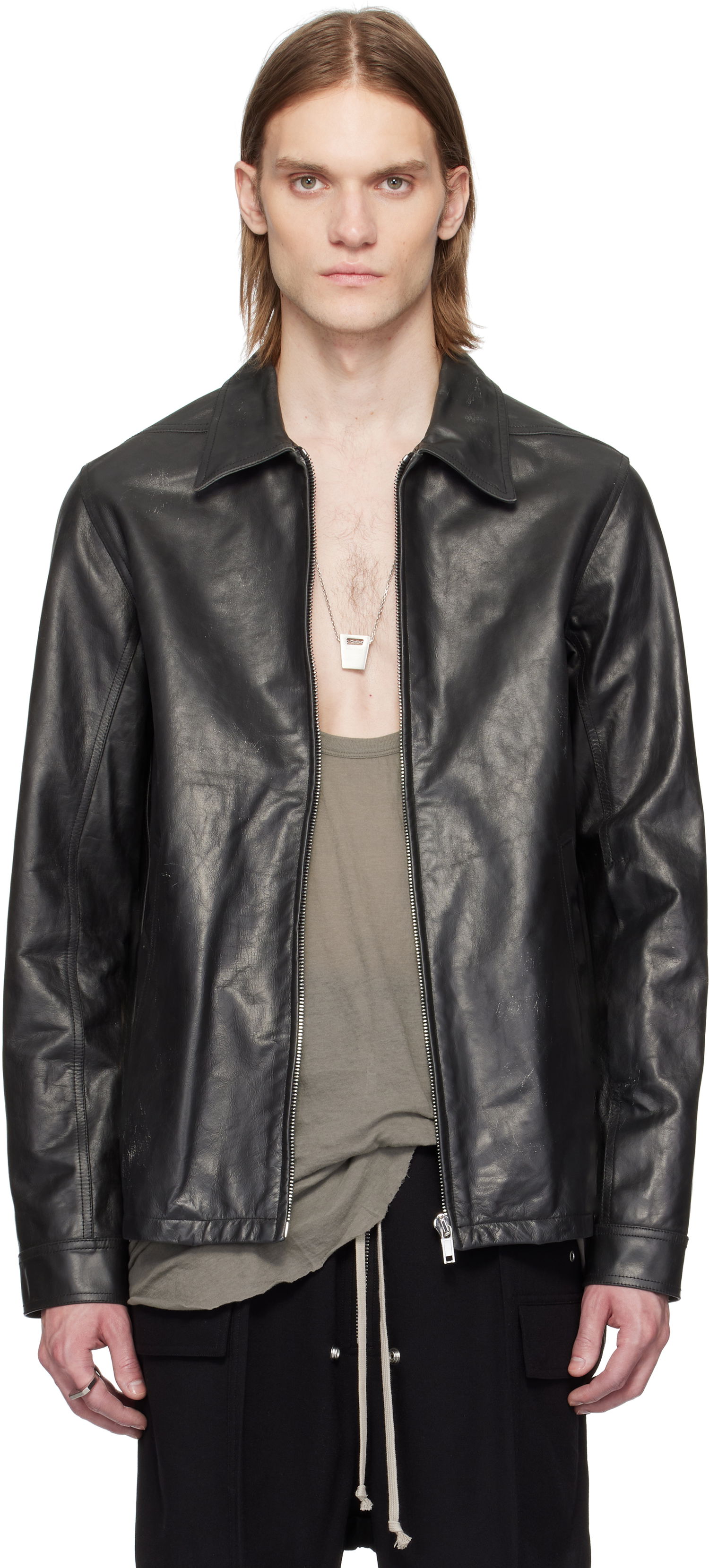 Takki Rick Owens Rick Owens Hollywood Brad Leather Jacket Musta | RU01E5764 LTP, 0
