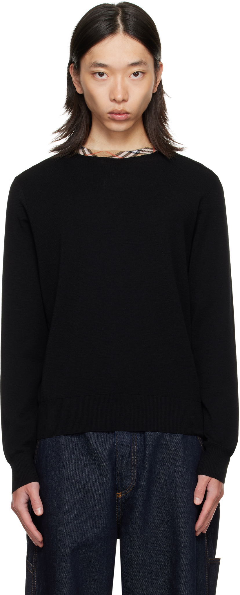 Villapaita Burberry Burberry Check Trim Wool Sweater Musta | 8112148
