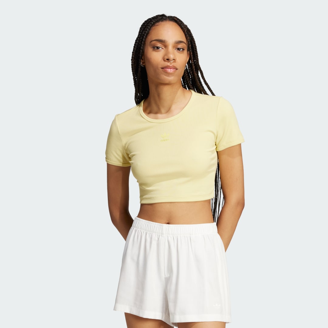 Crop top adidas Performance Essentials Ribbed Cropped Tee Keltainen | JC9025, 0
