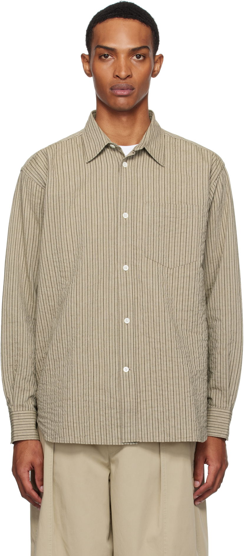 Paita NORSE PROJECTS Norse Projects Oversized Striped Shirt Beige | N40-0828