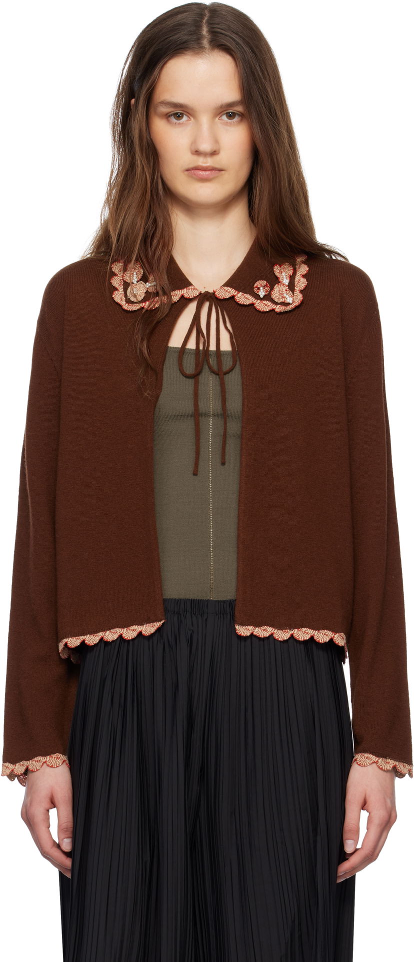 Villapaita Bode Bode Rookie Embroidered Scalloped Cardigan Ruskea | WRS25KT021