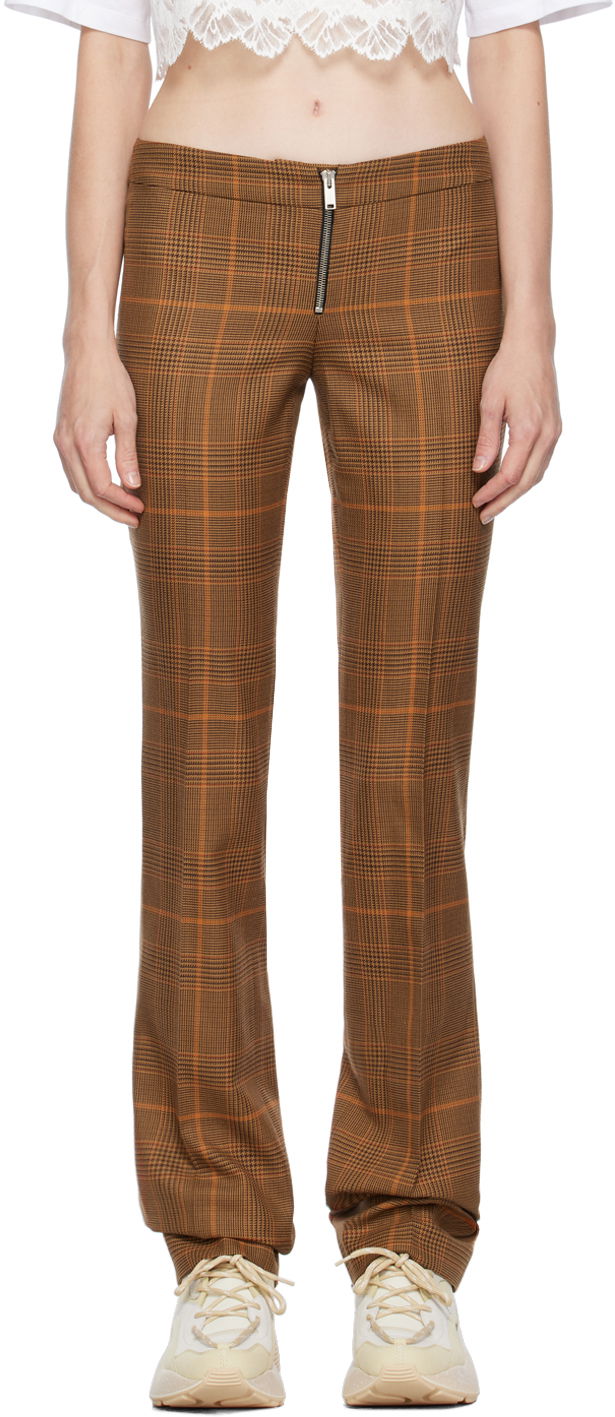 Housut Stella McCartney Exposed Zip-Fly Glen Plaid Trousers Ruskea | 6401343CQ750