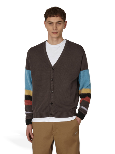 Villapaita Awake NY Striped Mohair Sleeve Cardigan Ruskea | AWK-FW22-KN001 BRO