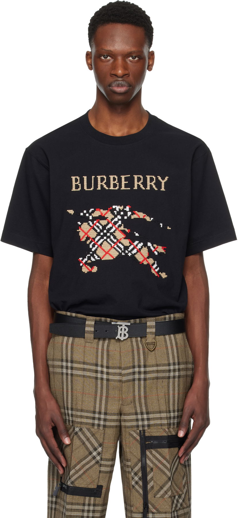 T-paita Burberry Cross Stitch Horseferry Print Cotton T-Shirt Musta | 8109021