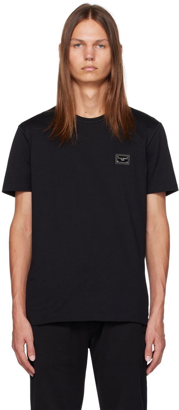 T-paita Dolce & Gabbana Black Plaque T-Shirt Musta | G8PT1TG7F2I