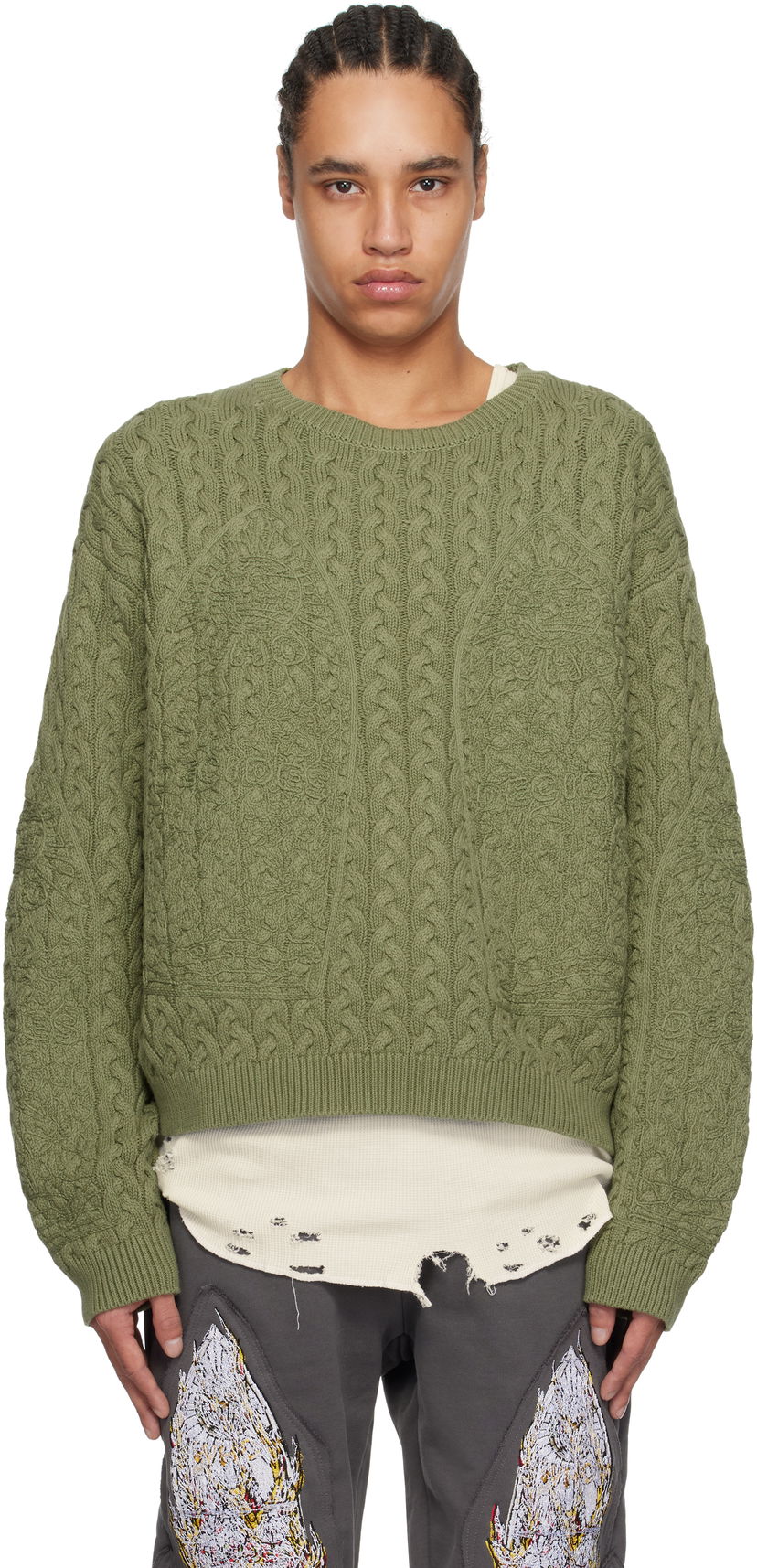 Villapaita Who Decides War Who Decides War Cable Knit Sweater Vihreä | 1110300011SS25