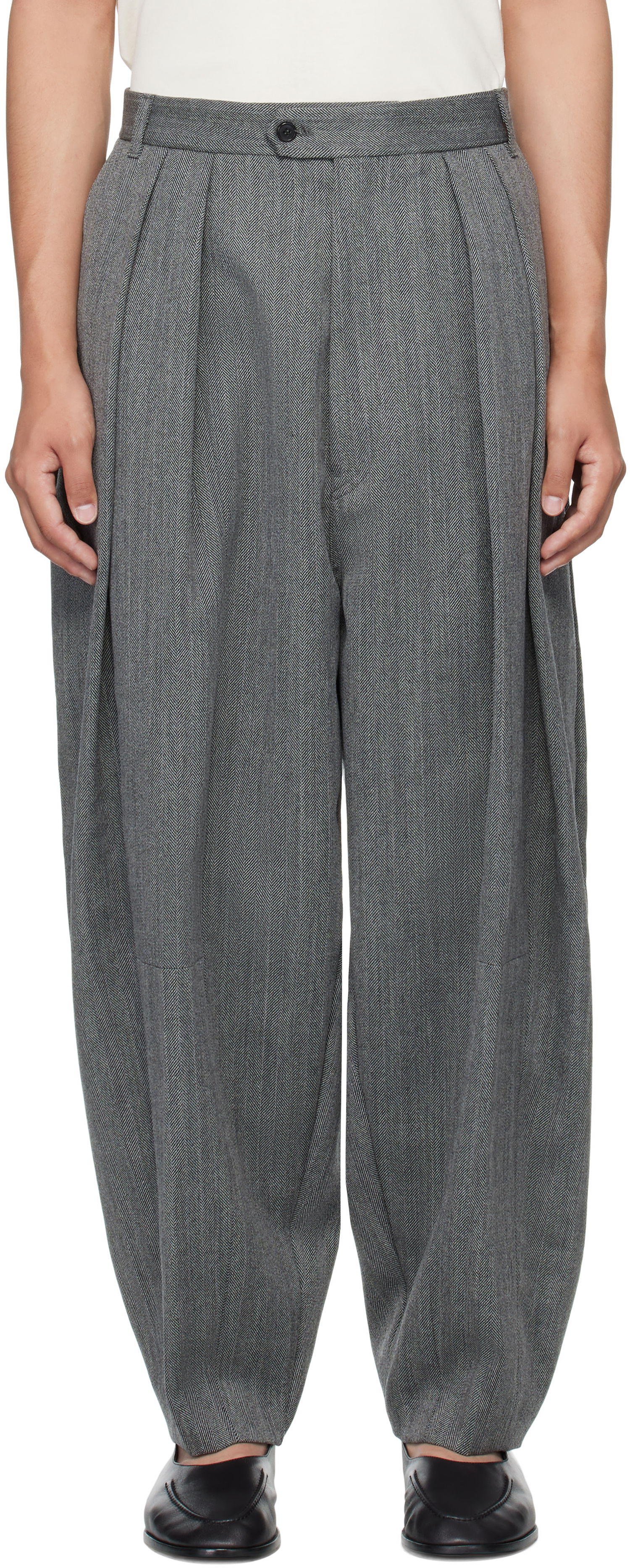 Housut HED MAYNER Hed Mayner Pleated Wide-Leg Wool Trousers Harmaa | HMMB30042A-HB103, 0