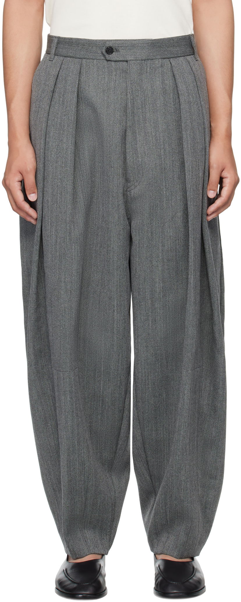 Housut HED MAYNER Hed Mayner Pleated Wide-Leg Wool Trousers Harmaa | HMMB30042A-HB103