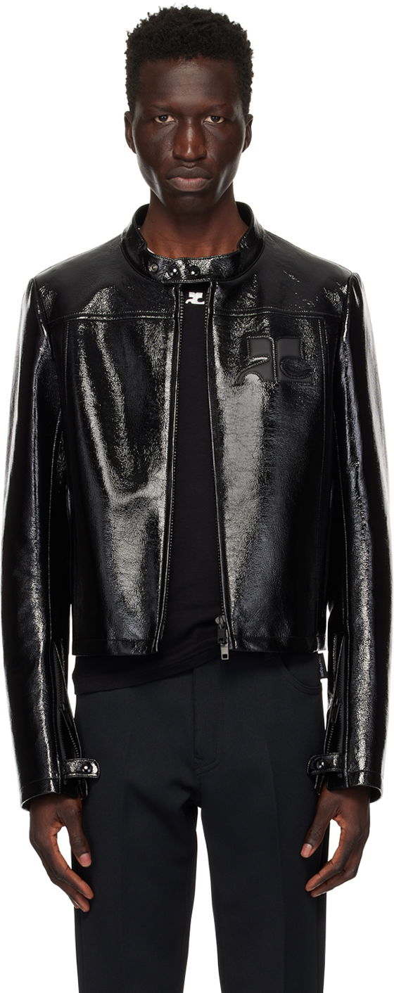 Takki Courrèges Iconic Leather Jacket Musta | 124CBL175VY0014
