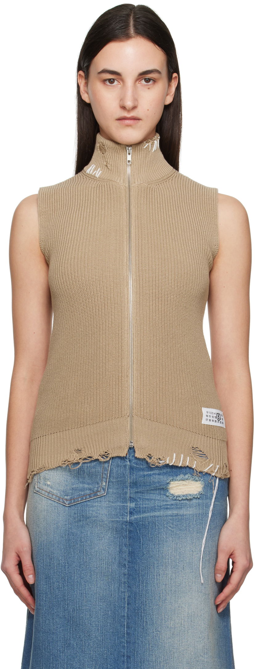Villapaita Maison Margiela MM6 Maison Margiela Eaten Knit Zip-Up Vest Beige | S52FB0095 M13089