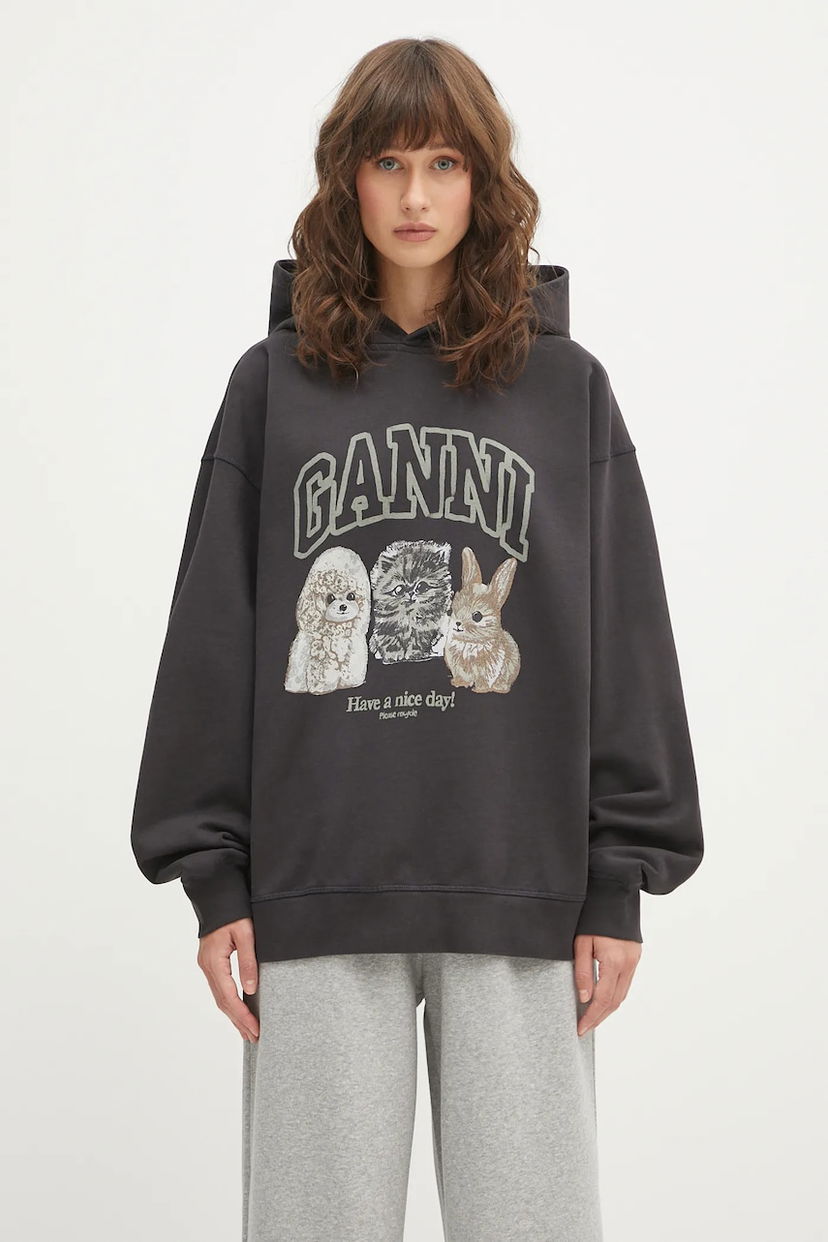 Huppari GANNI GANNI Isoli Oversize Animals Hoodie Musta | T4270