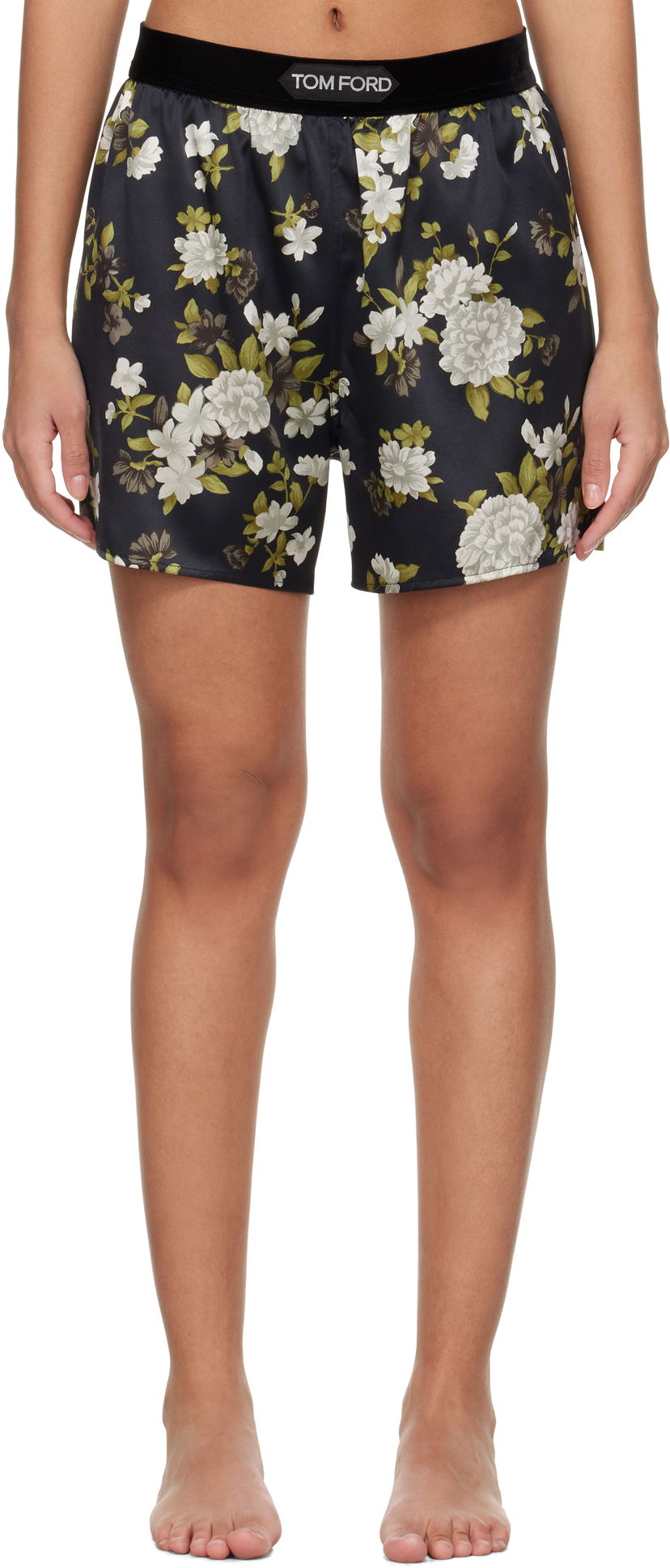 Nyrkkeilijät Tom Ford Tom Ford Hendrix Floral Stretch Silk Satin Pyjama Shorts Musta | SH0021-FAP224